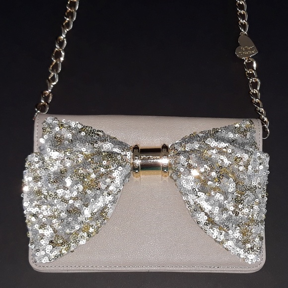 Betsey Johnson Handbags - Betsey Johnson sequin bow taupe shoulder bag